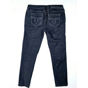 Rock Revival Size 26X25 Womens Flora Ankle Skinny Black Denim Logo Raw Hem Jeans